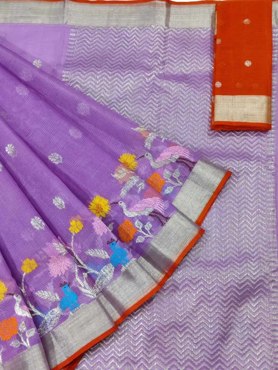 Purple And Red Kota Doria Real Zari Saree