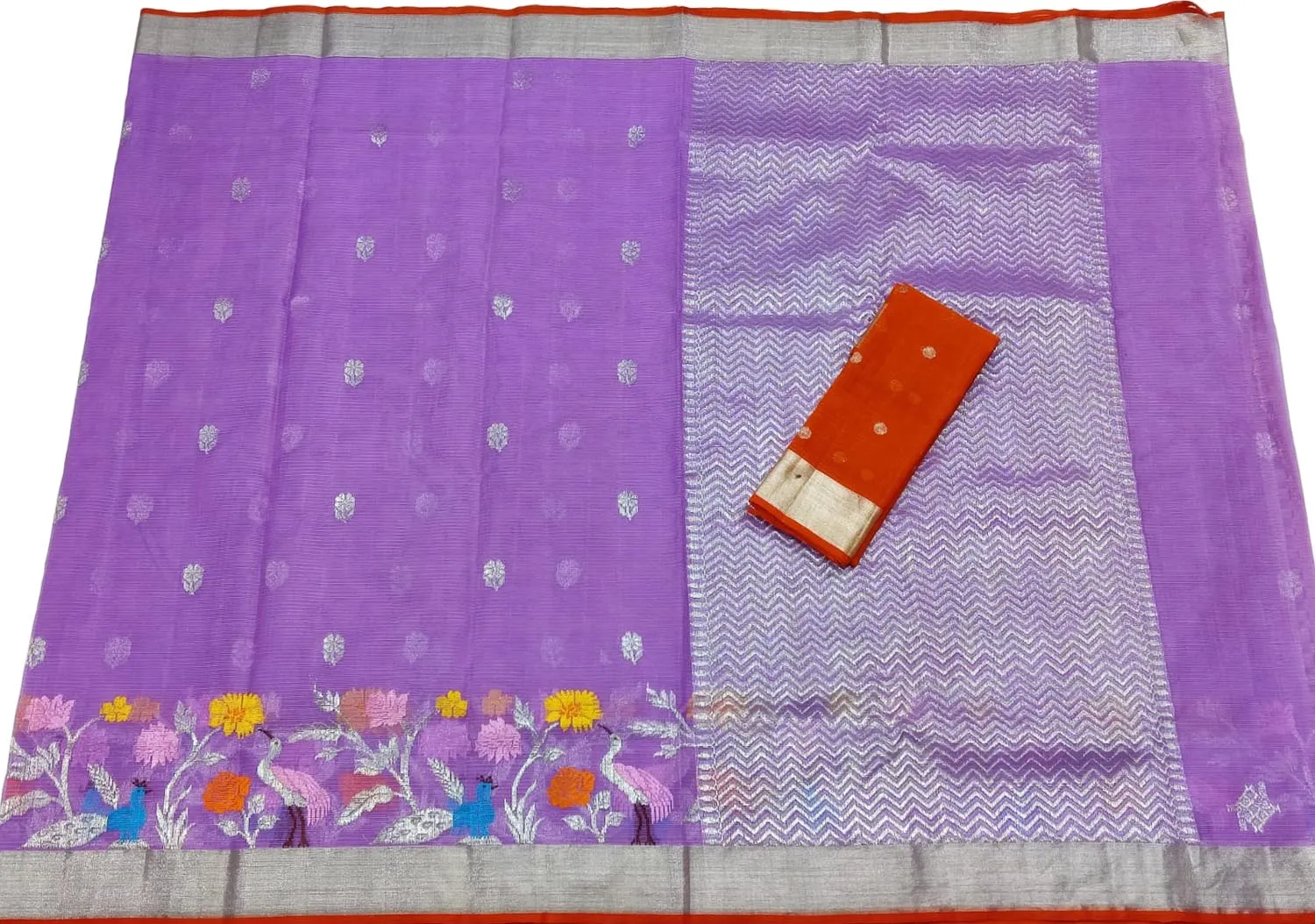 Purple And Red Kota Doria Real Zari Saree