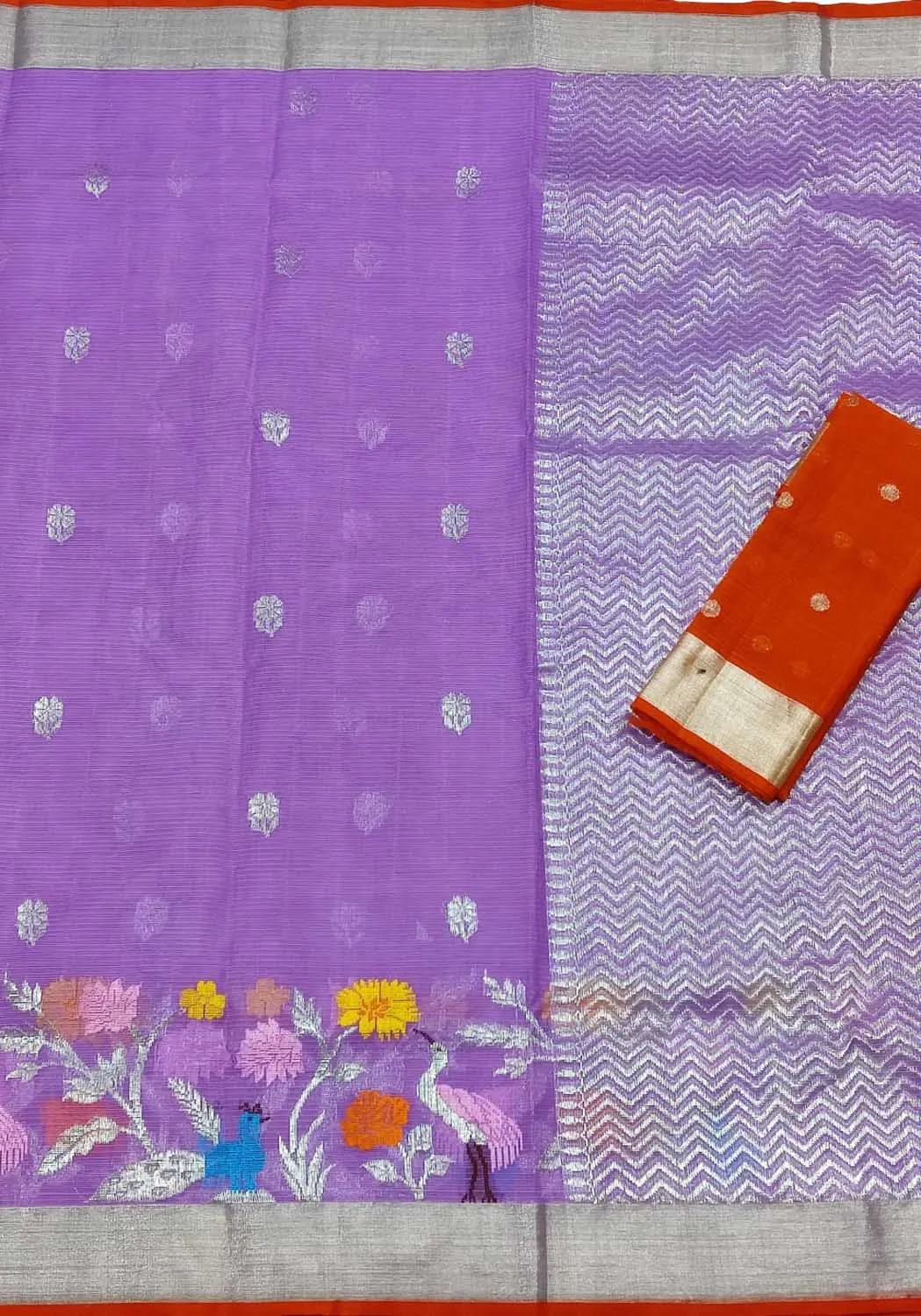 Purple And Red Kota Doria Real Zari Saree