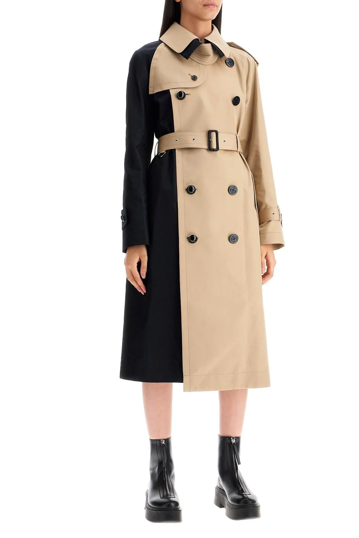 "color block gabardine trench SCW 212 NAVY×BEIGE