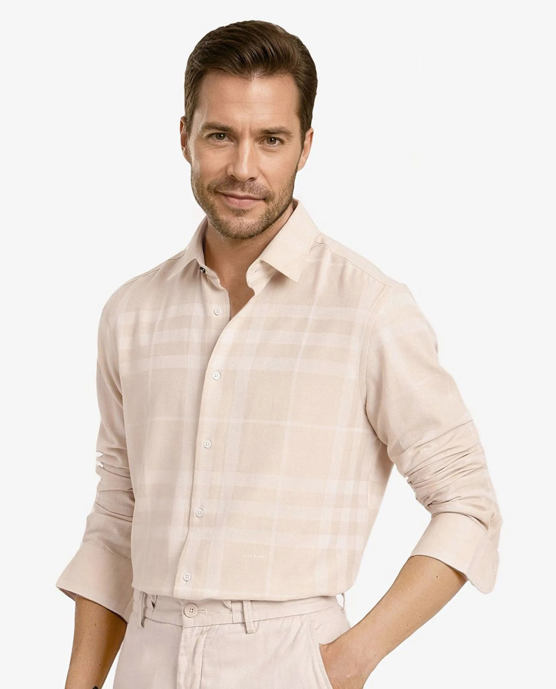 Rare Rabbit Men Boxlo Beige Full Sleeve Regular Collar Button Closure Regular Fit Check Shirt