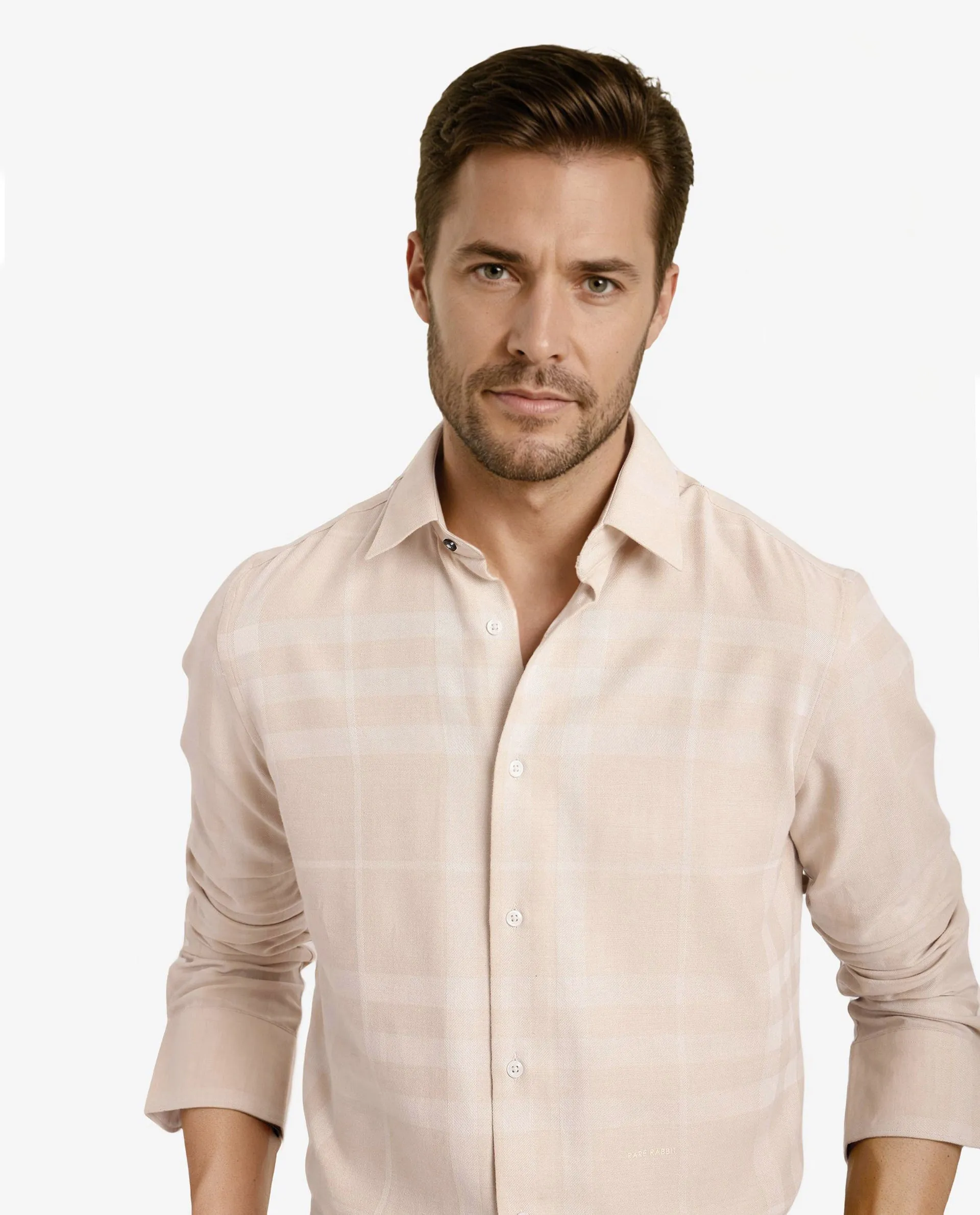 Rare Rabbit Men Boxlo Beige Full Sleeve Regular Collar Button Closure Regular Fit Check Shirt