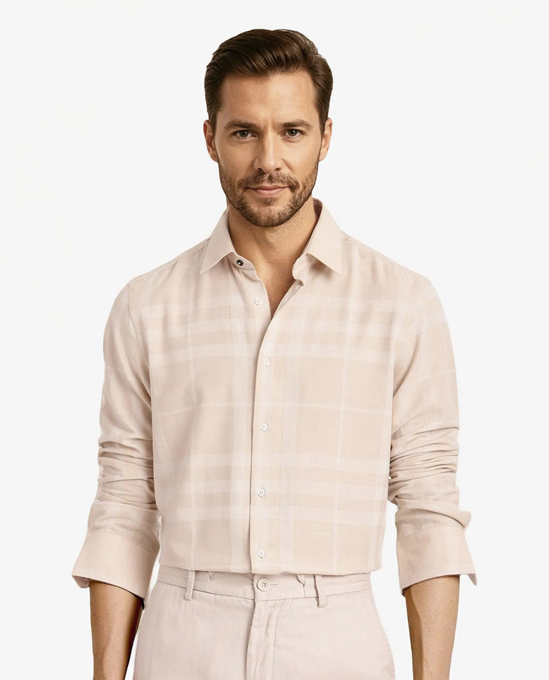 Rare Rabbit Men Boxlo Beige Full Sleeve Regular Collar Button Closure Regular Fit Check Shirt