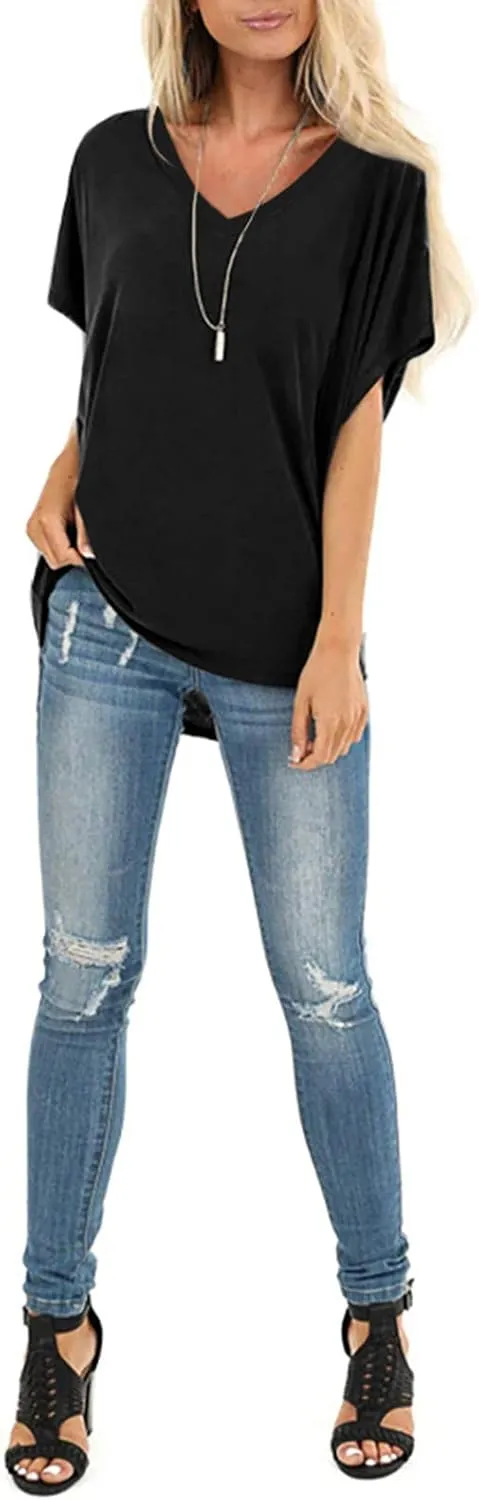 SAMPEEL Womens Summer Dolman Sleeve V Neck Casual Tops Tshirts