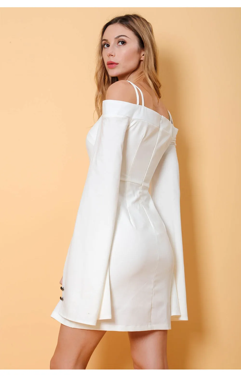 Statement Sleeves White Strappy Off Shoulder Cami Shift Dress