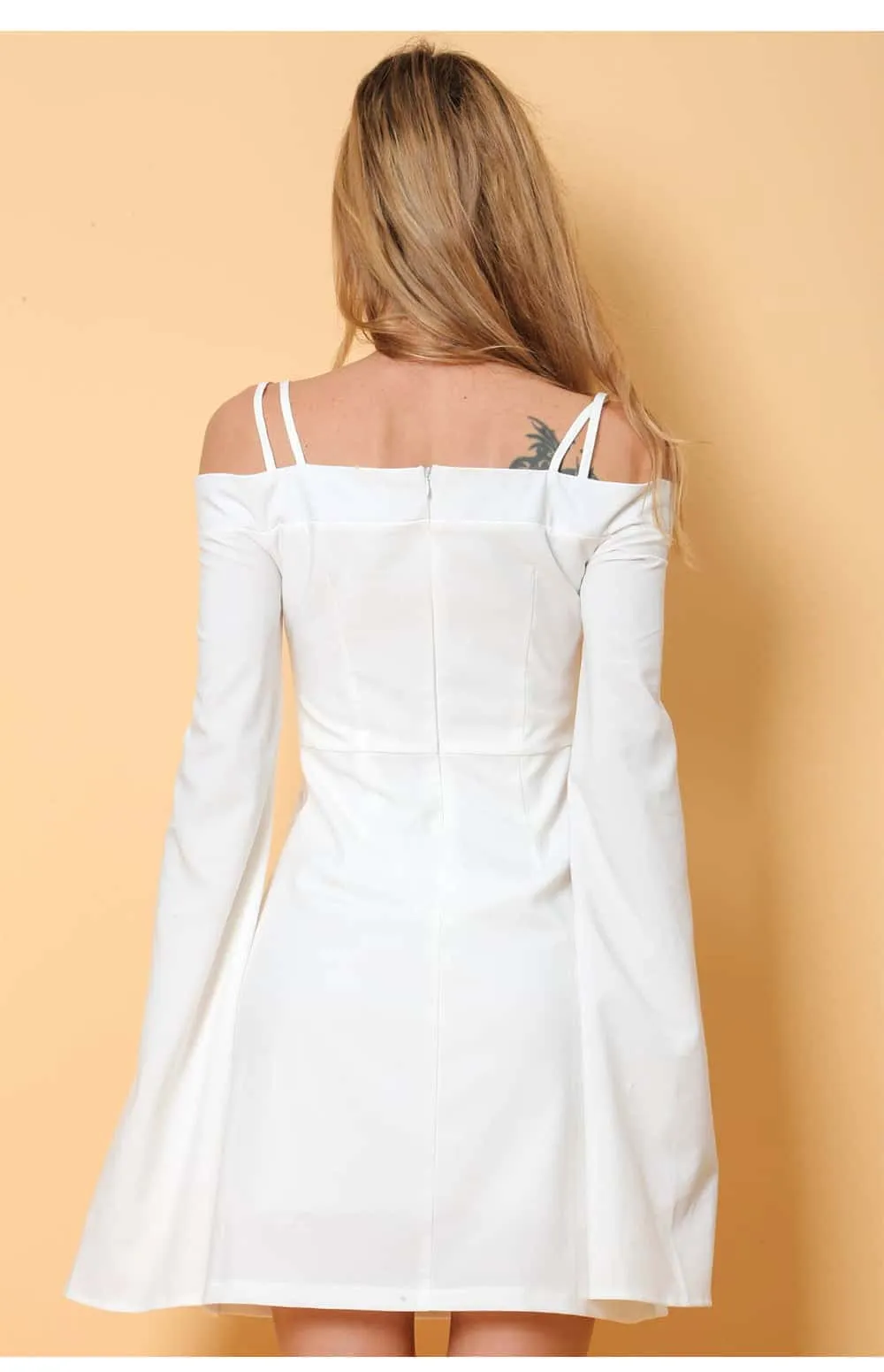 Statement Sleeves White Strappy Off Shoulder Cami Shift Dress