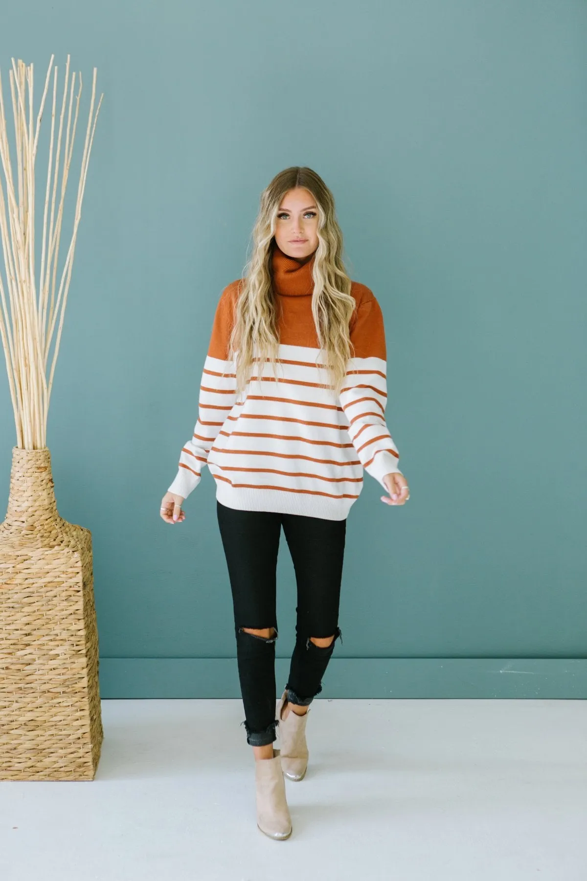 Striped Contrast Turtleneck