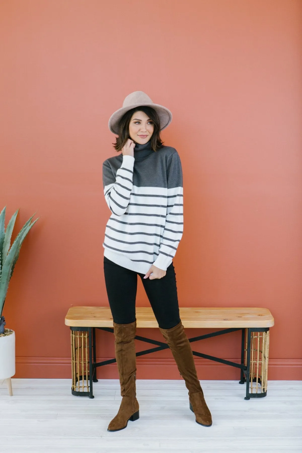 Striped Contrast Turtleneck