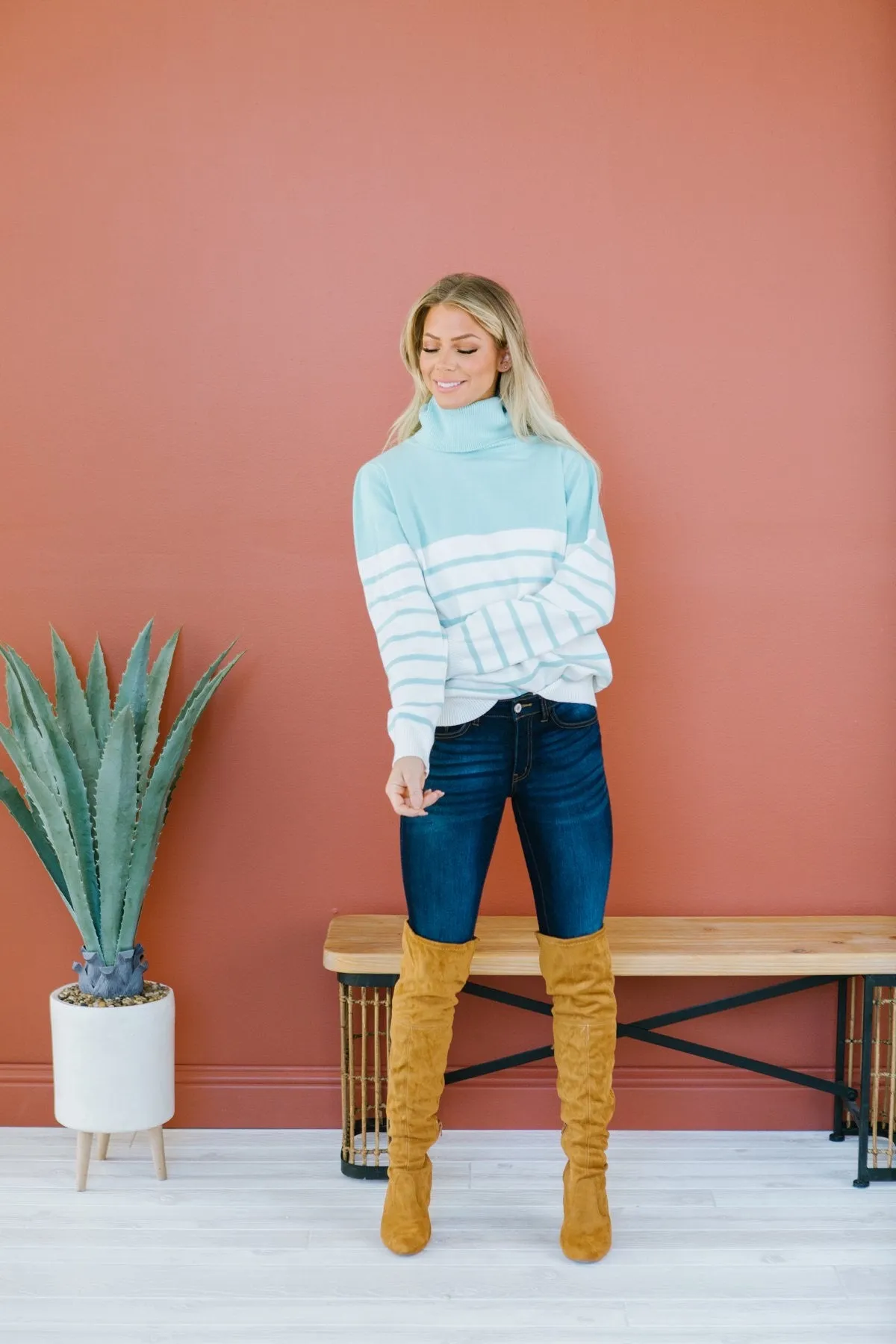 Striped Contrast Turtleneck