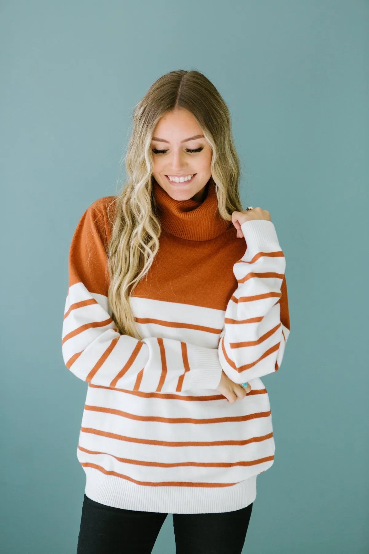 Striped Contrast Turtleneck