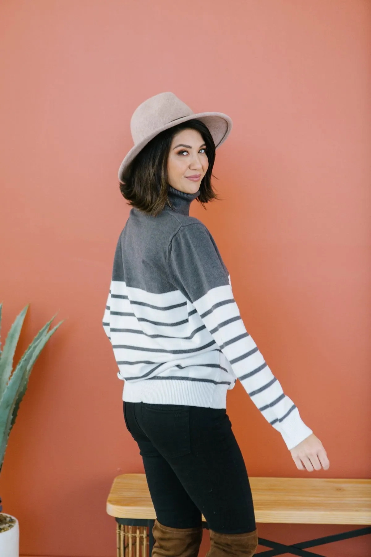 Striped Contrast Turtleneck