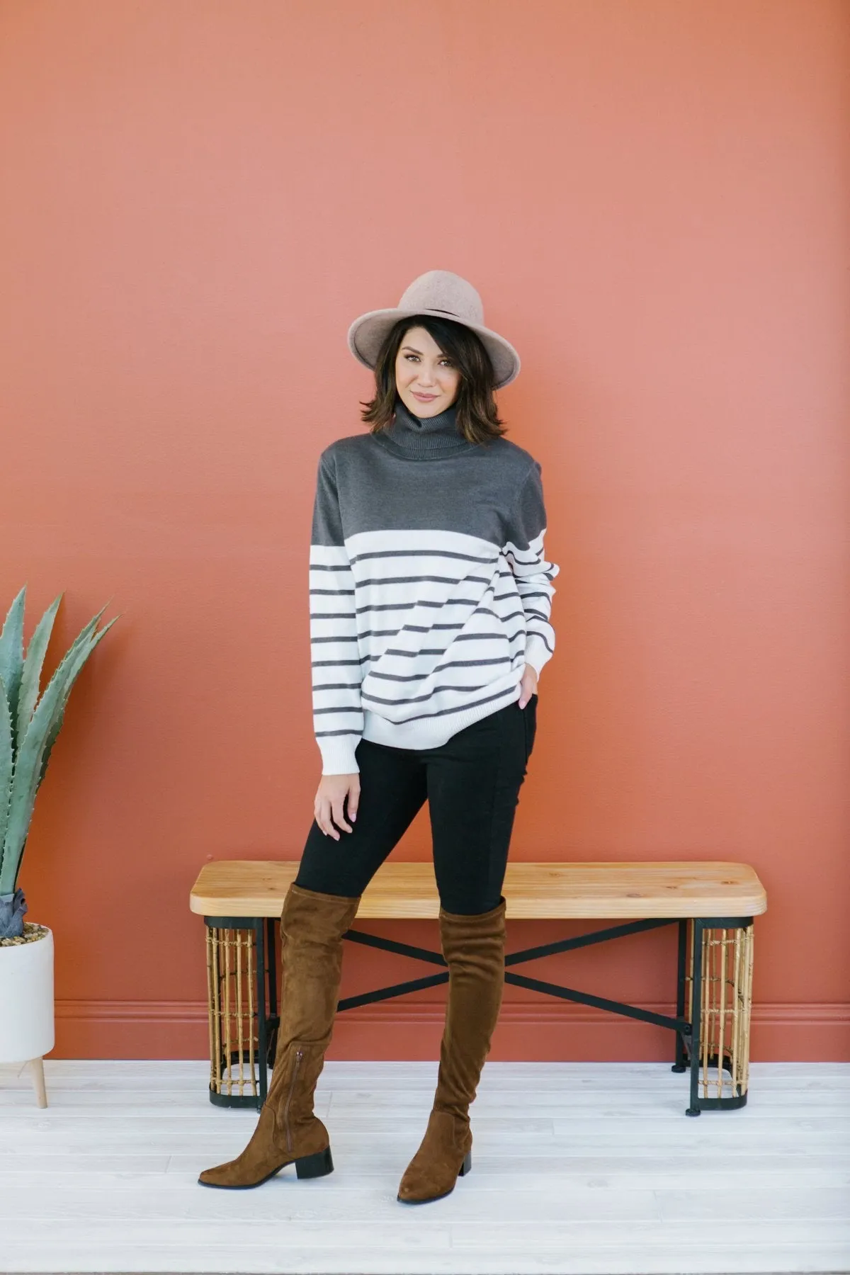 Striped Contrast Turtleneck
