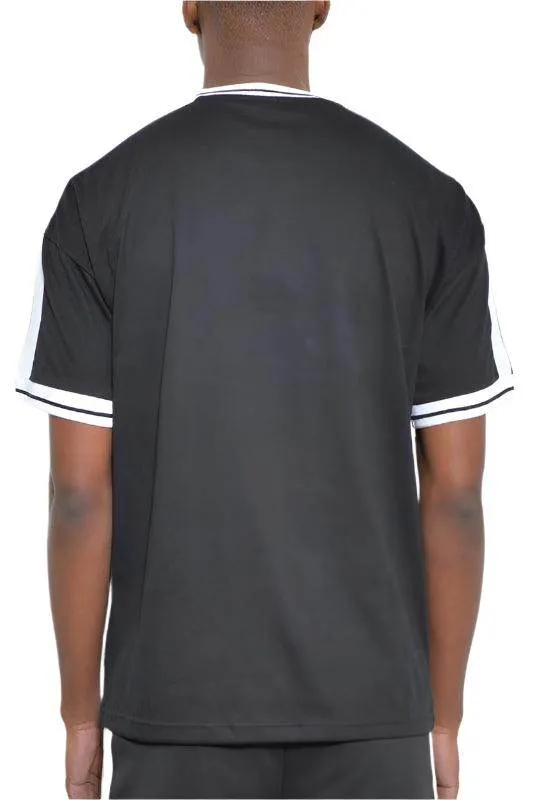 Striped Tape Short Sleeve Crew Neck Tshirt