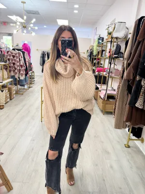 Taupe Ribbed Knit Soft Sweater