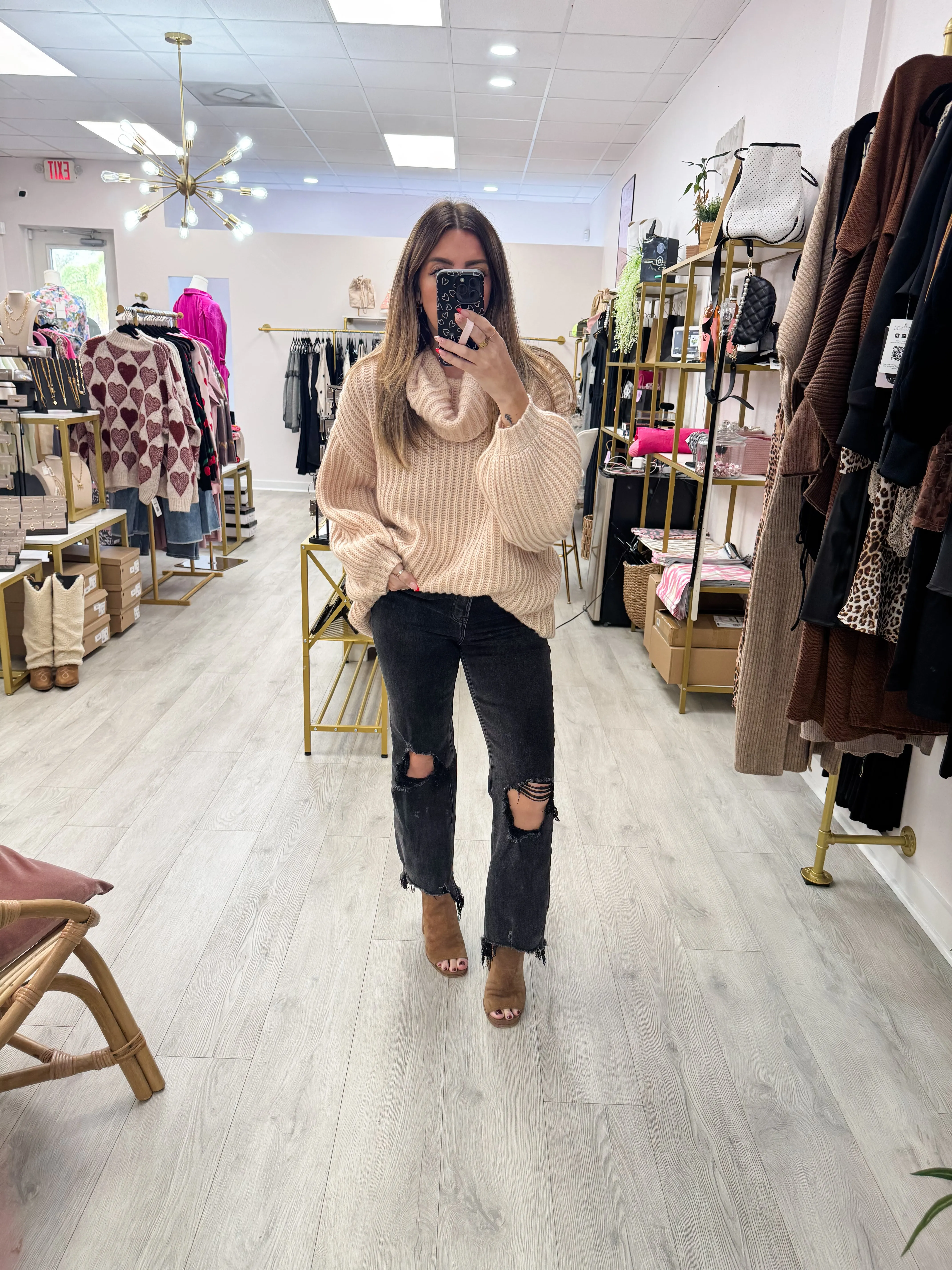 Taupe Ribbed Knit Soft Sweater