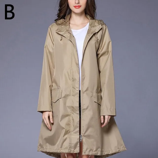Waterproof Women Raincoat Rainwear Men Hooded Rain Coat Solid Color Portable Fold Thin Zipper Rainwear Outdoor Rain Cover