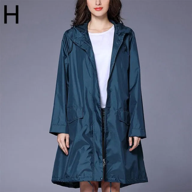 Waterproof Women Raincoat Rainwear Men Hooded Rain Coat Solid Color Portable Fold Thin Zipper Rainwear Outdoor Rain Cover