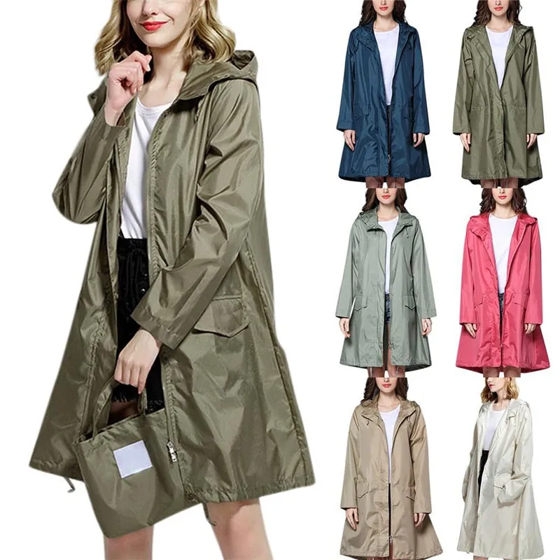 Waterproof Women Raincoat Rainwear Men Hooded Rain Coat Solid Color Portable Fold Thin Zipper Rainwear Outdoor Rain Cover