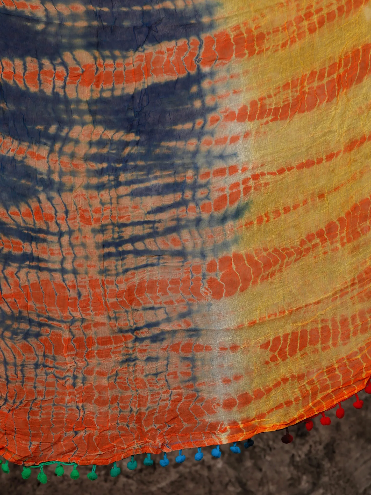White Orange Green Hand Block Printed Cotton Suit-Salwar Fabric With Shibori Chiffon Dupatta (Set of 3) - SU01HB378