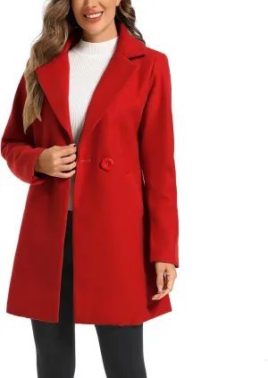 Women's Notched Lapel Double Breasted Winter Outerwear Pea Coat