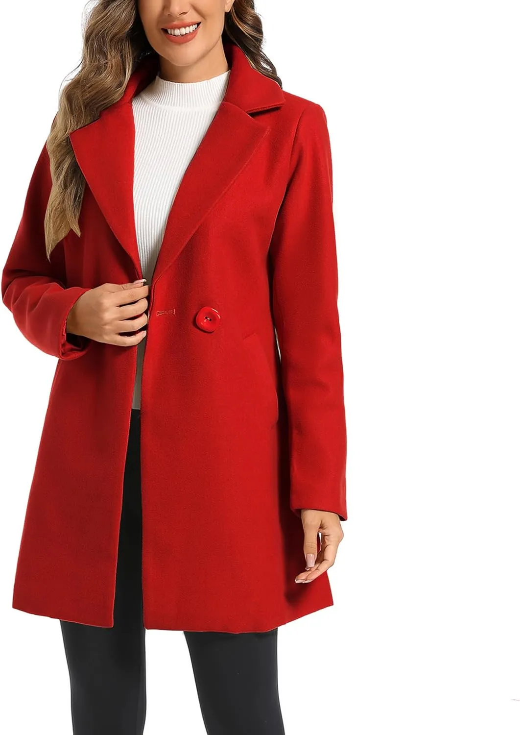 Women's Notched Lapel Double Breasted Winter Outerwear Pea Coat