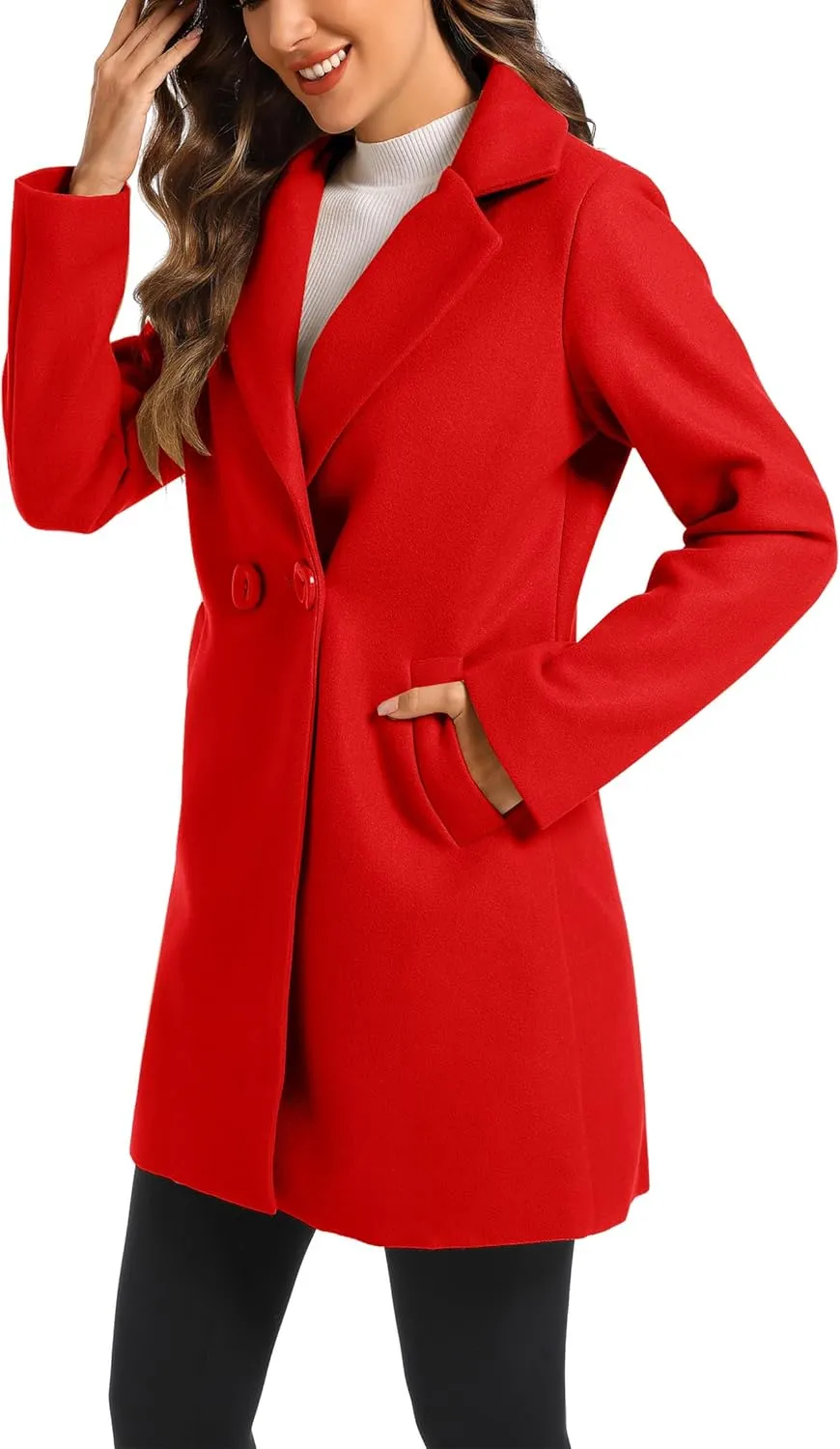 Women's Notched Lapel Double Breasted Winter Outerwear Pea Coat