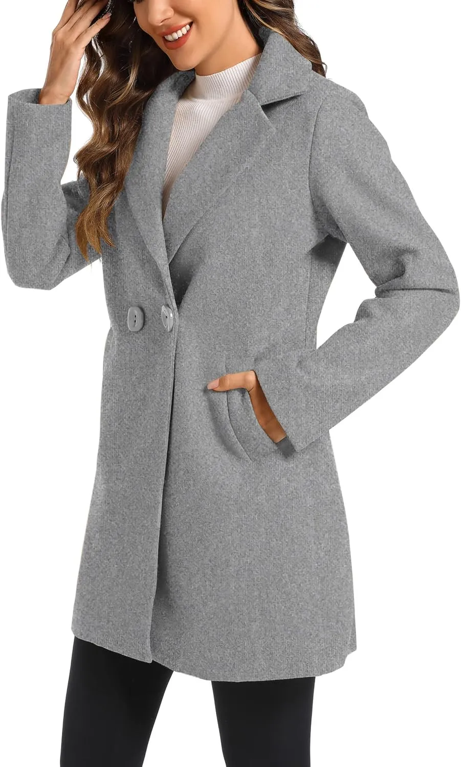 Women's Notched Lapel Double Breasted Winter Outerwear Pea Coat