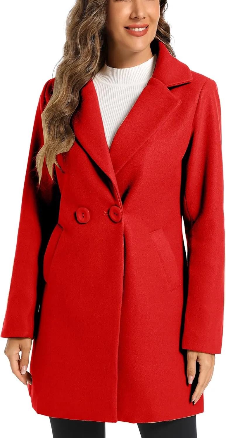 Women's Notched Lapel Double Breasted Winter Outerwear Pea Coat