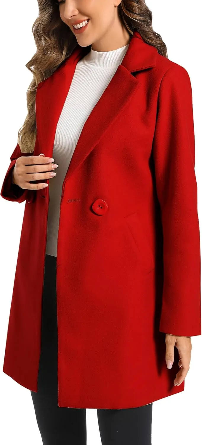 Women's Notched Lapel Double Breasted Winter Outerwear Pea Coat