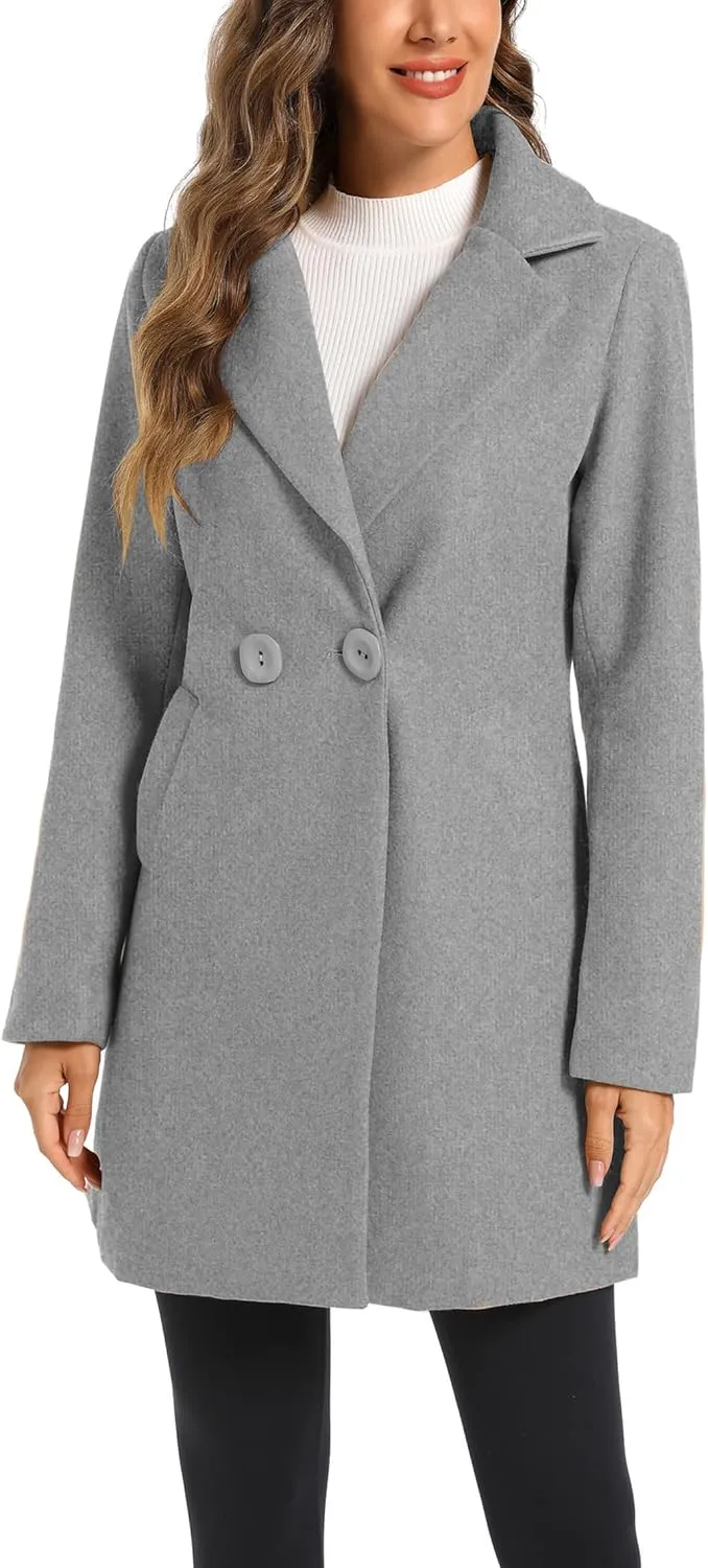 Women's Notched Lapel Double Breasted Winter Outerwear Pea Coat