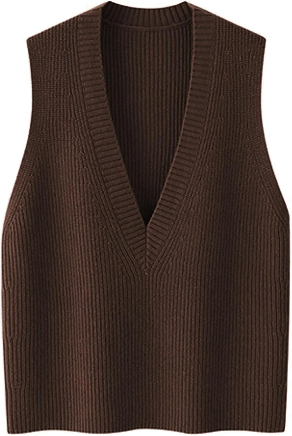 Wowcarbazole Womens Sweater Vest Casual V Neck Solid Ribbed Knit Pullover Vests Fall Sleeveless Sweaters Tops