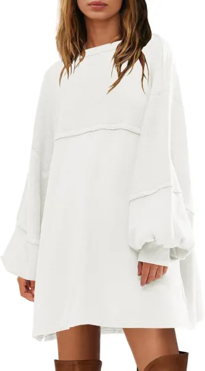 Yanekop Womens Oversized Sweatshirt Dress Patchwork Tunic Sweatshirts Crewneck Long Sleeve Spring Pullover Tops Side Slit