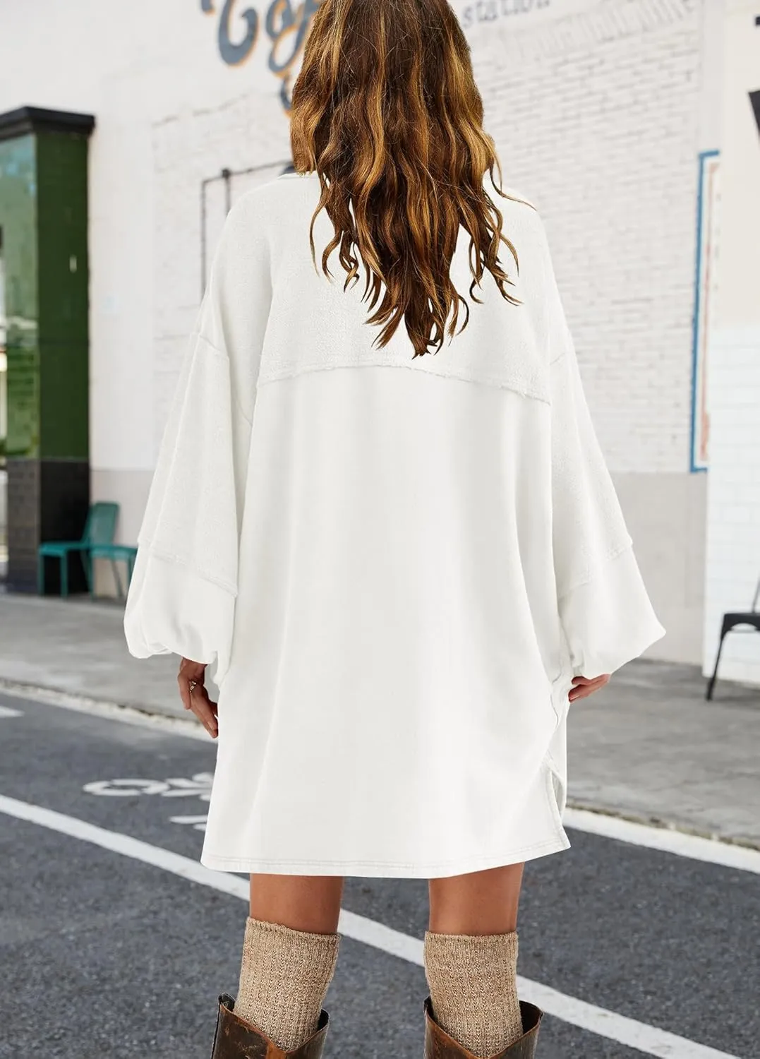 Yanekop Womens Oversized Sweatshirt Dress Patchwork Tunic Sweatshirts Crewneck Long Sleeve Spring Pullover Tops Side Slit