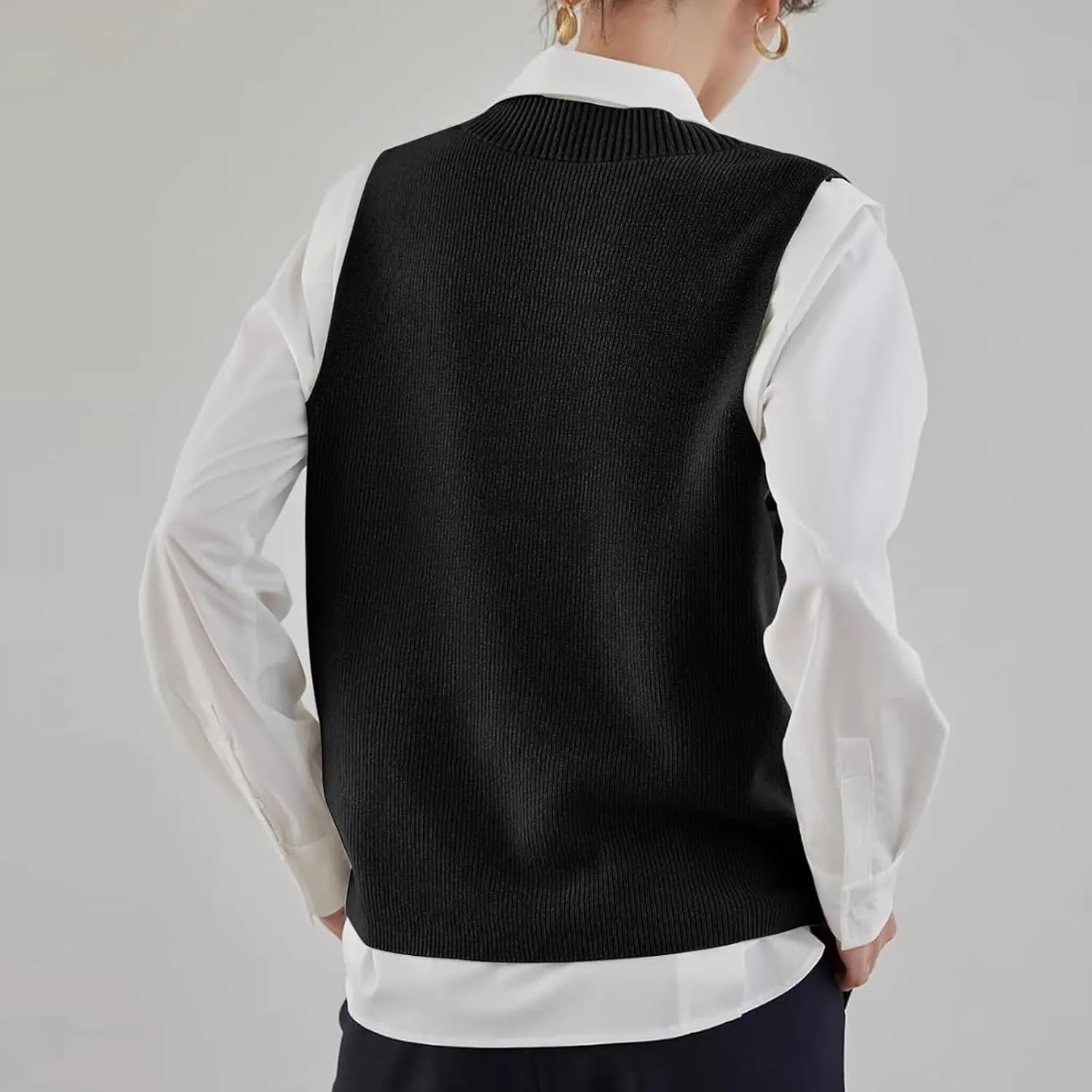 ZUEVI Women's Sweater Vest V Neck Sleeveless Pullover Knitwear Tops Casual Trendy Solid Crop Knitted Sweaters Vests