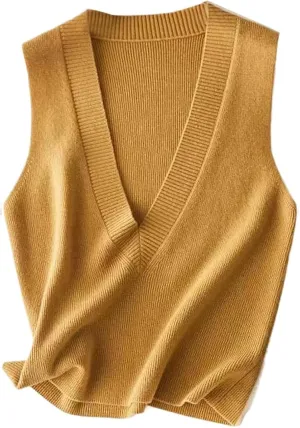 ZUEVI Women's Sweater Vest V Neck Sleeveless Pullover Knitwear Tops Casual Trendy Solid Crop Knitted Sweaters Vests