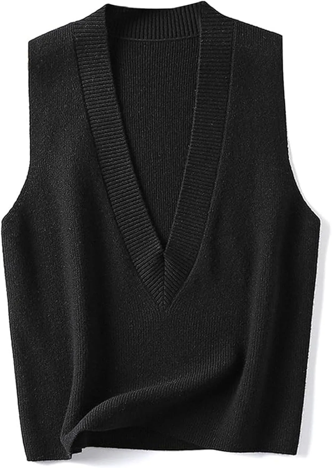 ZUEVI Women's Sweater Vest V Neck Sleeveless Pullover Knitwear Tops Casual Trendy Solid Crop Knitted Sweaters Vests